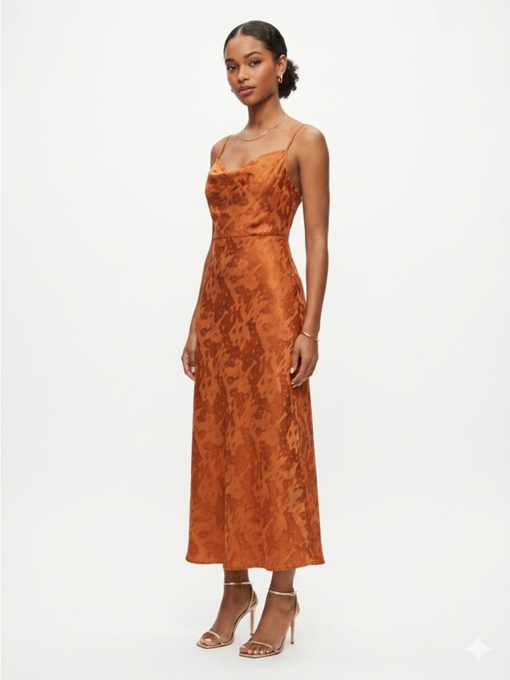 Hutch Rust-Orange Satin Slip Midi Dress - Picture 1 of 5